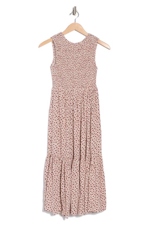 Treasure & Bond Smocked Sleeveless Midi Dress In Ivory D- Rust Garden Dot