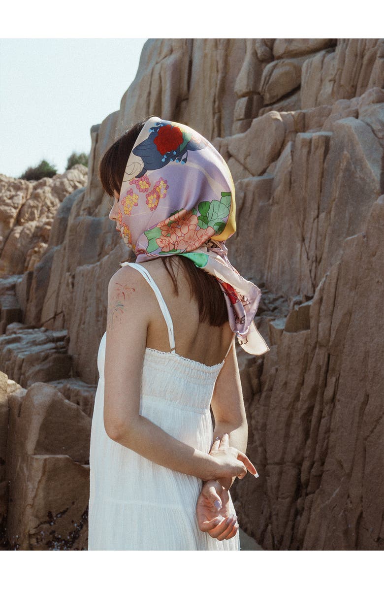 Lost Pattern FRIDA x LOST PATTERN "Los Amores de Frida" Large Silk Scarf, Alternate, color, Pink & Purple