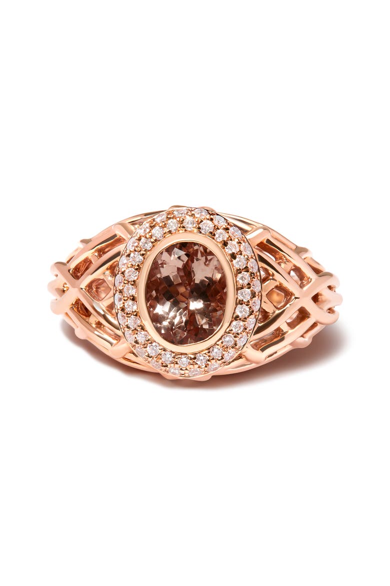 14K Gold Morganite & 3/8 Cttw Diamonds Cocktail Ring, Alternate, color, Pink