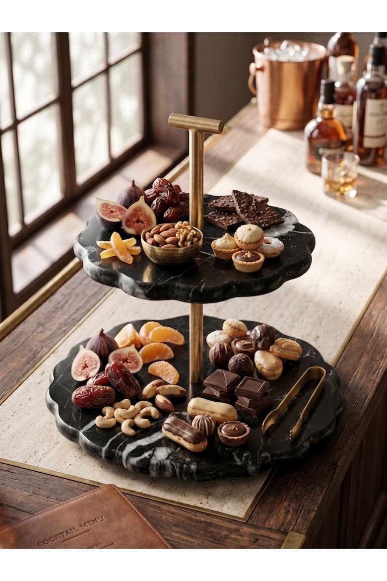 Concorde Black Marble Two-Tier Cake Stand, Alternate, color, Black