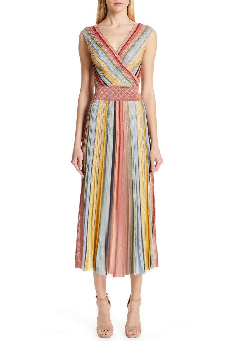 Reversible Metallic Stripe Sweater Dress, Main, color, PINK