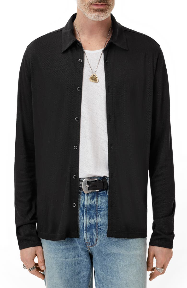 John Varvatos Caserta Regular Fit Textured Lyocell Button-Up Shirt, Alternate, color, Black