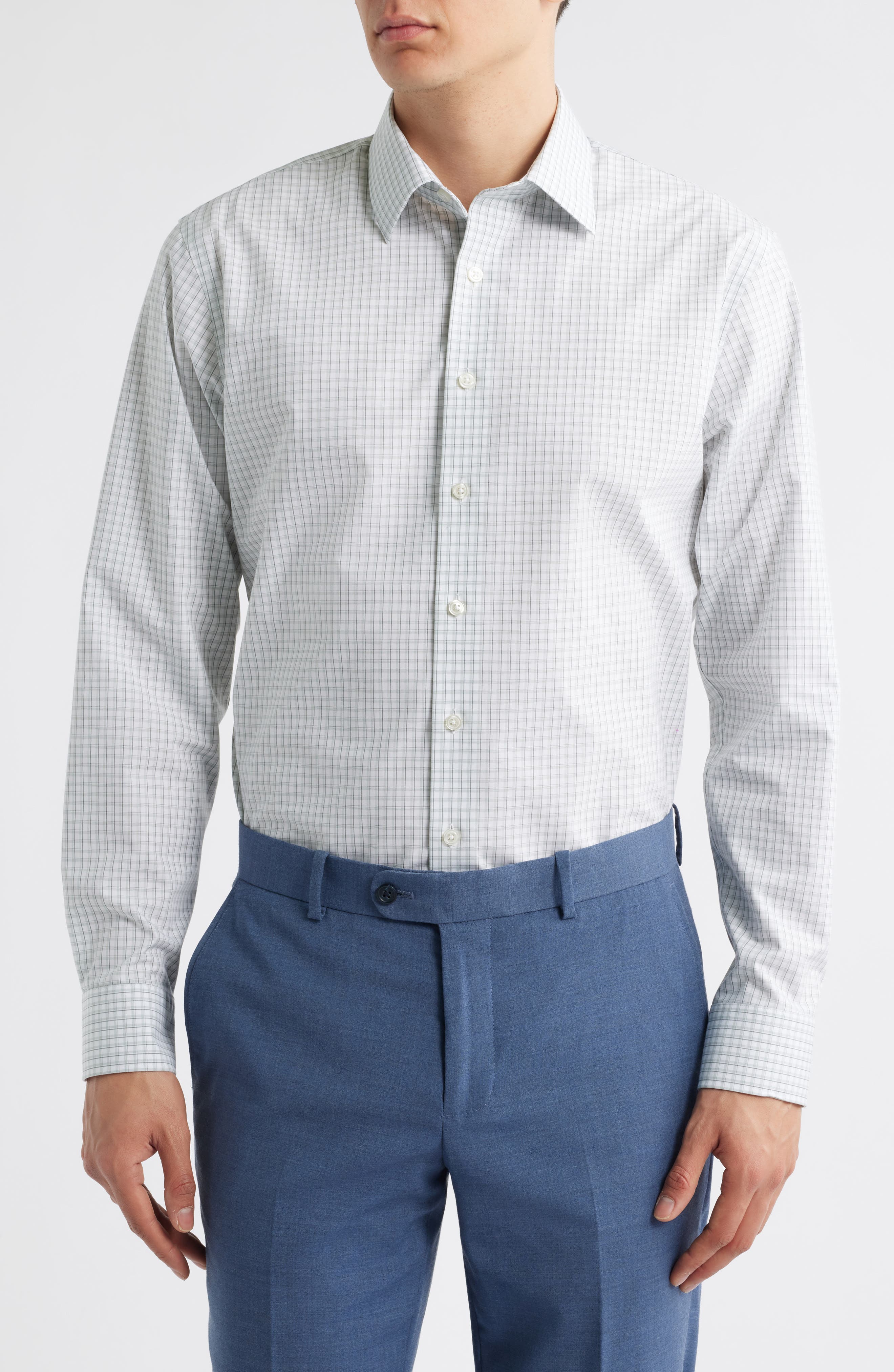 Nordstrom Trim Fit Plaid Non-Iron Cotton Dress Shirt