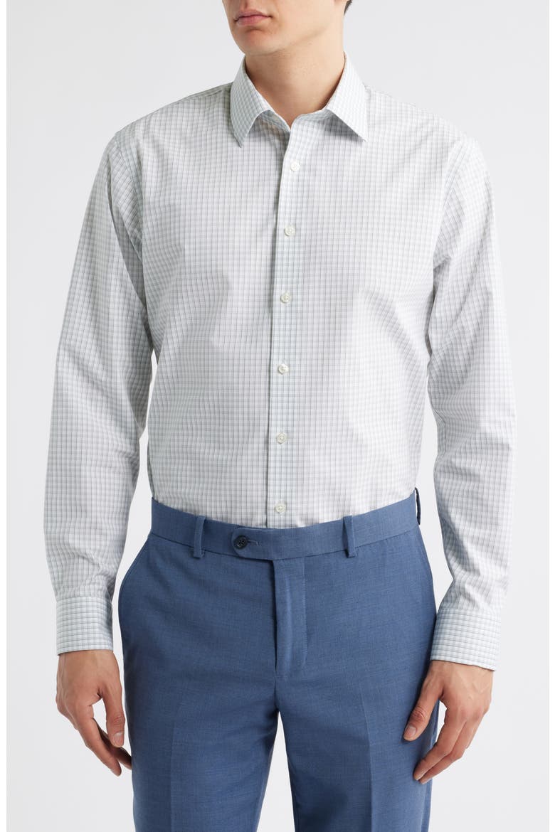 Trim Fit Plaid Non-Iron Cotton Dress Shirt, Main, color, GREEN VINCENTIA PLAID