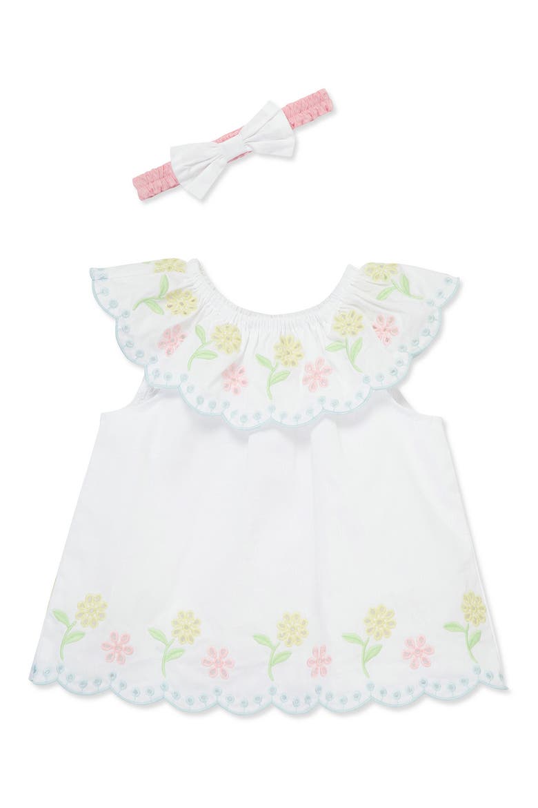 Cotton Eyelet Dress, Bloomers & Headband Set, Alternate, color, WHITE/PINK