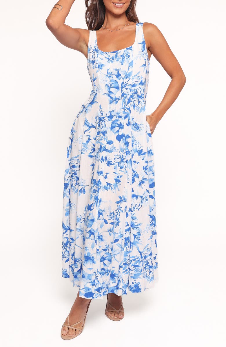Petal & Pup Lowen Floral Princess Seam Maxi Dress, Main, color, Blue Floral