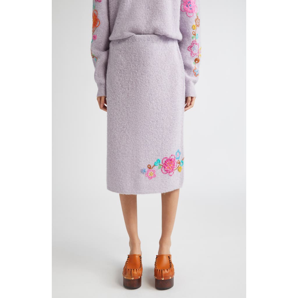 Yanyan Fafa Floral Embroidered Alpaca & Wool Blend Pencil Skirt In Pink