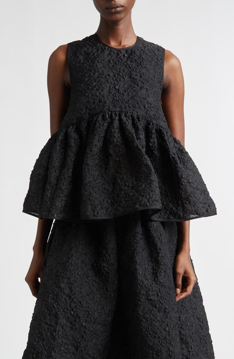 Cecilie Bahnsen Cora Grasmere Matelassé Babydoll Top, Main, color, Black Grasmere Matelass