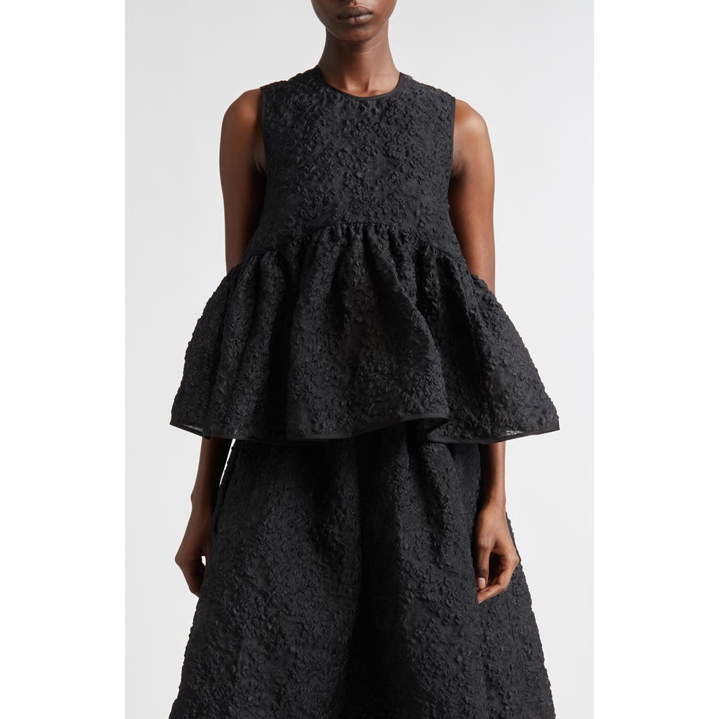 Cecilie Bahnsen Cora Grasmere Matelassé Babydoll Top in Black Grasmere Matelass at Nordstrom, Size 4