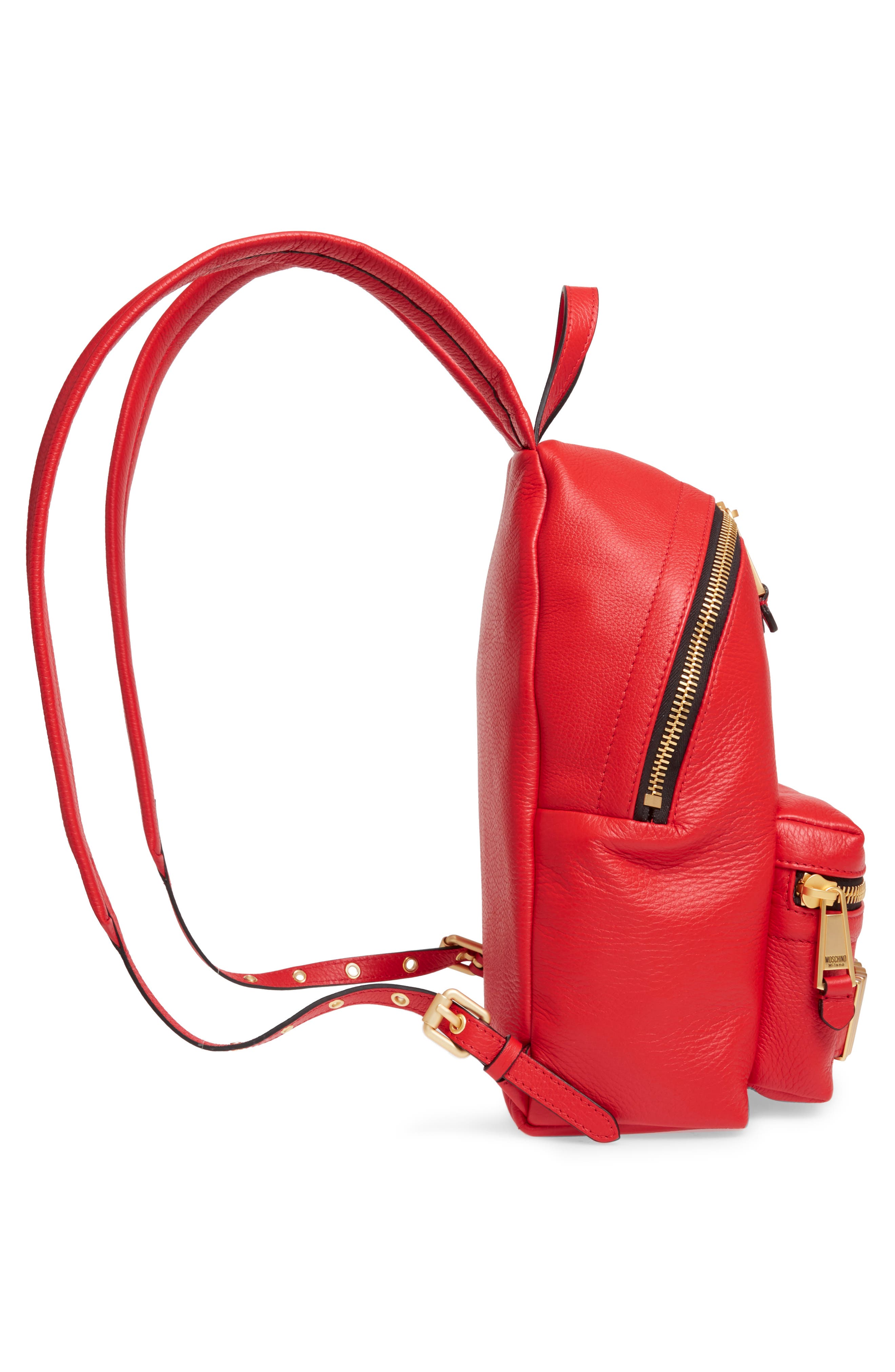 Moschino Logo Leather Backpack, Alternate, color, 