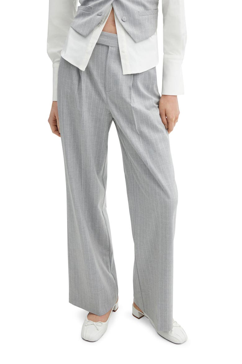 Pinstripe Wide Leg Suit Pants, Main, color, MEDIUM HEATHER GREY