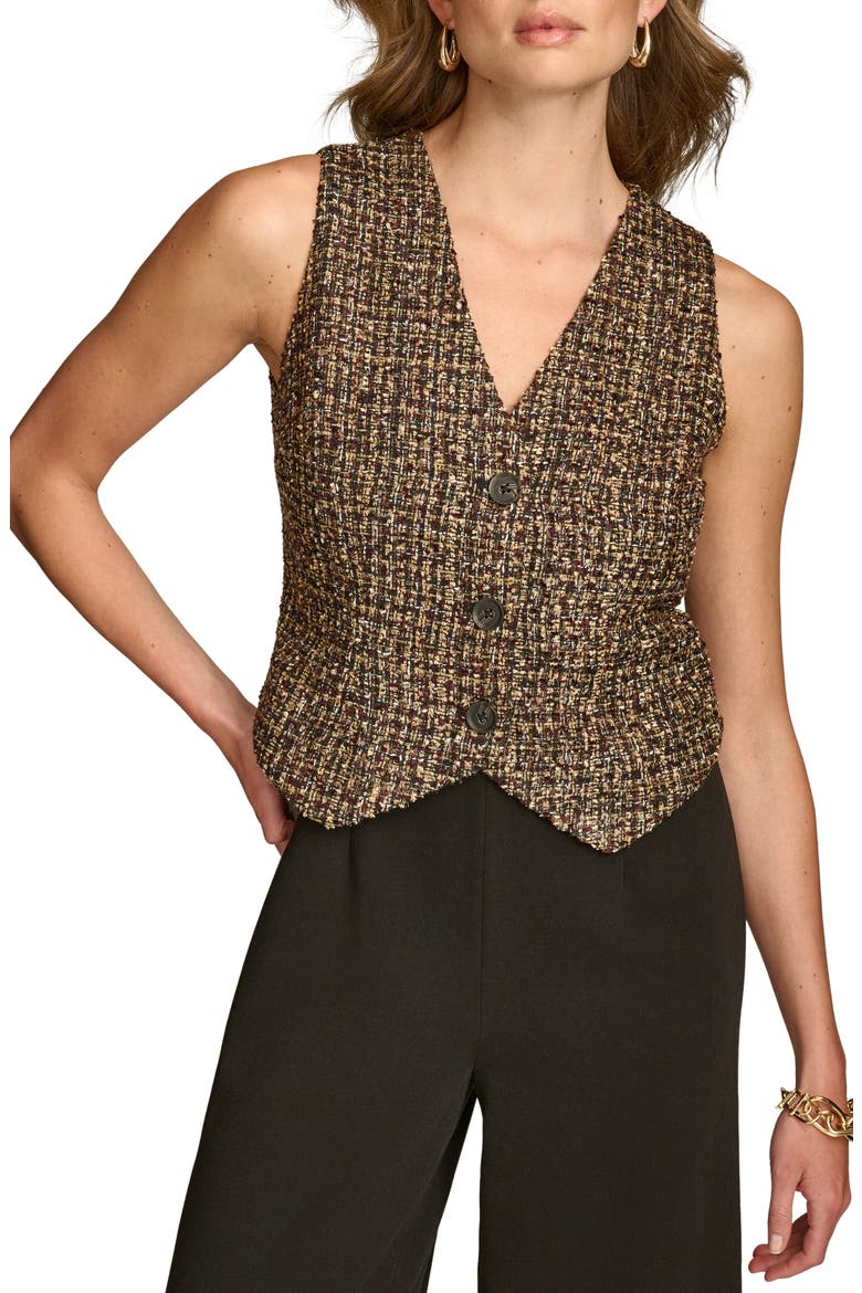 Metallic Tweed & Cady Crepe Button Front Wide Leg Jumpsuit, Alternate, color, ELDERBERRY MULTI/ BLACK