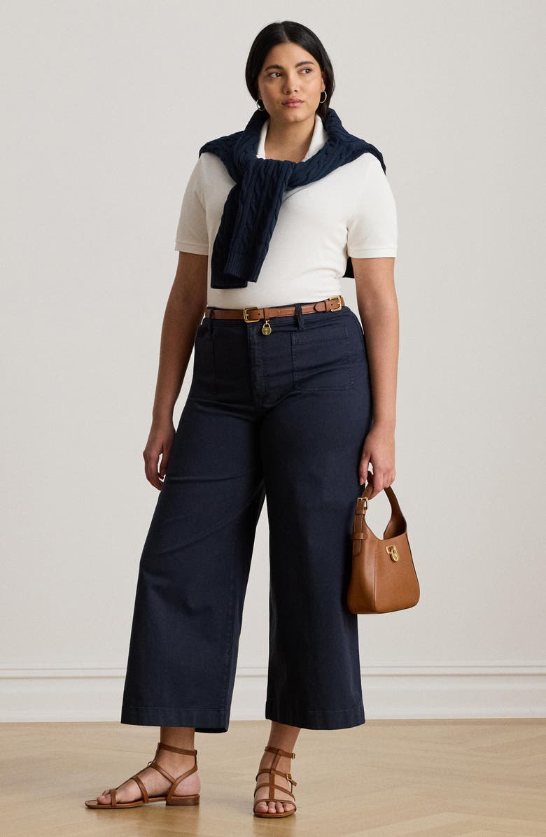 Lauren Ralph Lauren Embroidered Logo Stretch Cotton Piqué Polo Shirt, Alternate, color, White