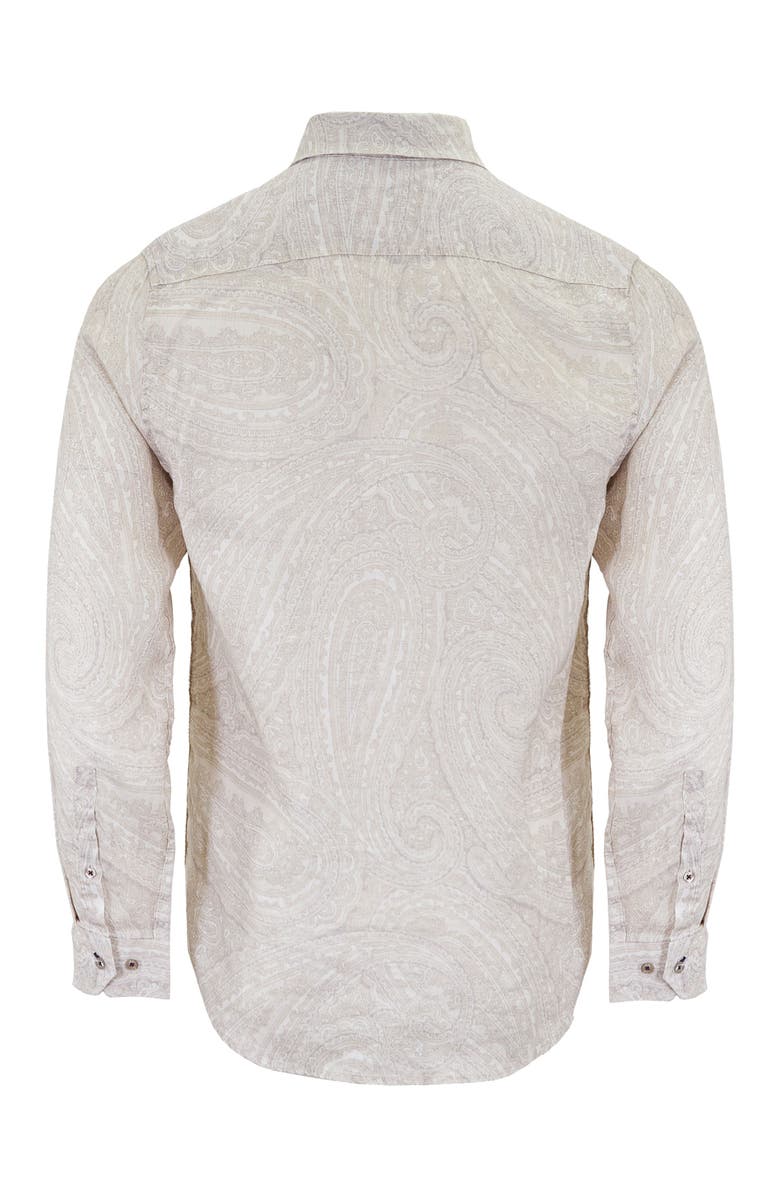 Lords of Harlech Uomo Wild Paisley Oxford Long Sleeve Fine Linen Shirt, Alternate, color, Ivory