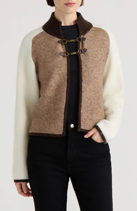 Snaffle Buckle Mock Neck Cardigan
