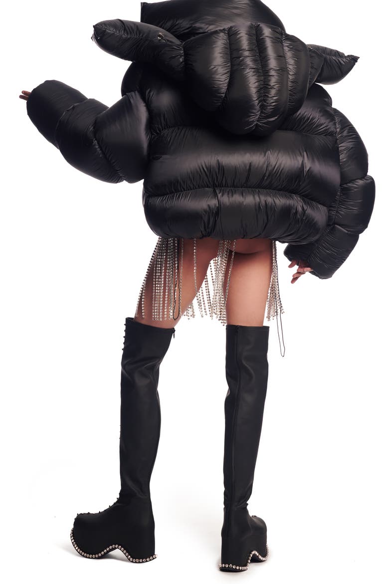x Dingyun Zhang Crystal Embellished Baroque Crop Down Puffer Jacket, Alternate, color, BLACK