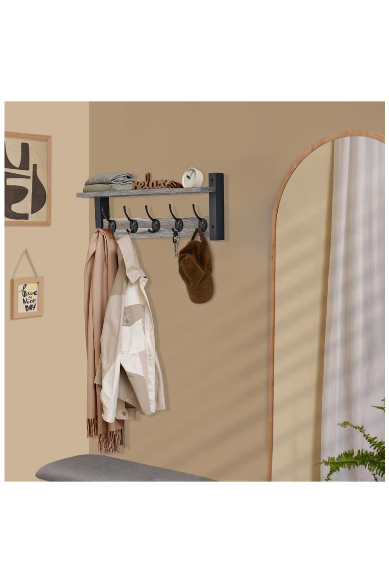 24-Inch Floating Wall Shelf with Hooks, Alternate, color, GRAY