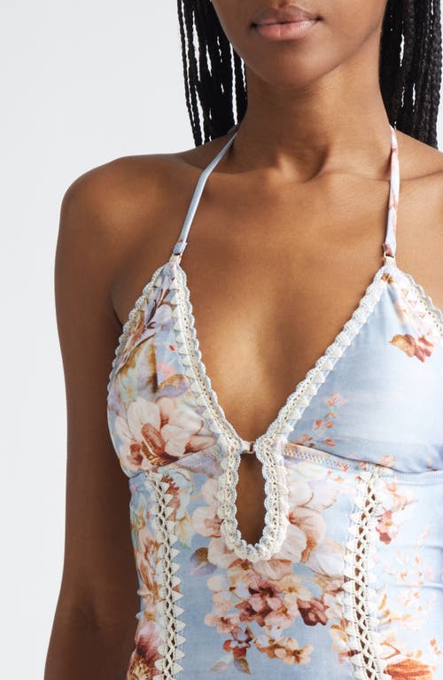 Zimmermann Awaken Crochet Trim Keyhole One-piece Swimsuit In Blue