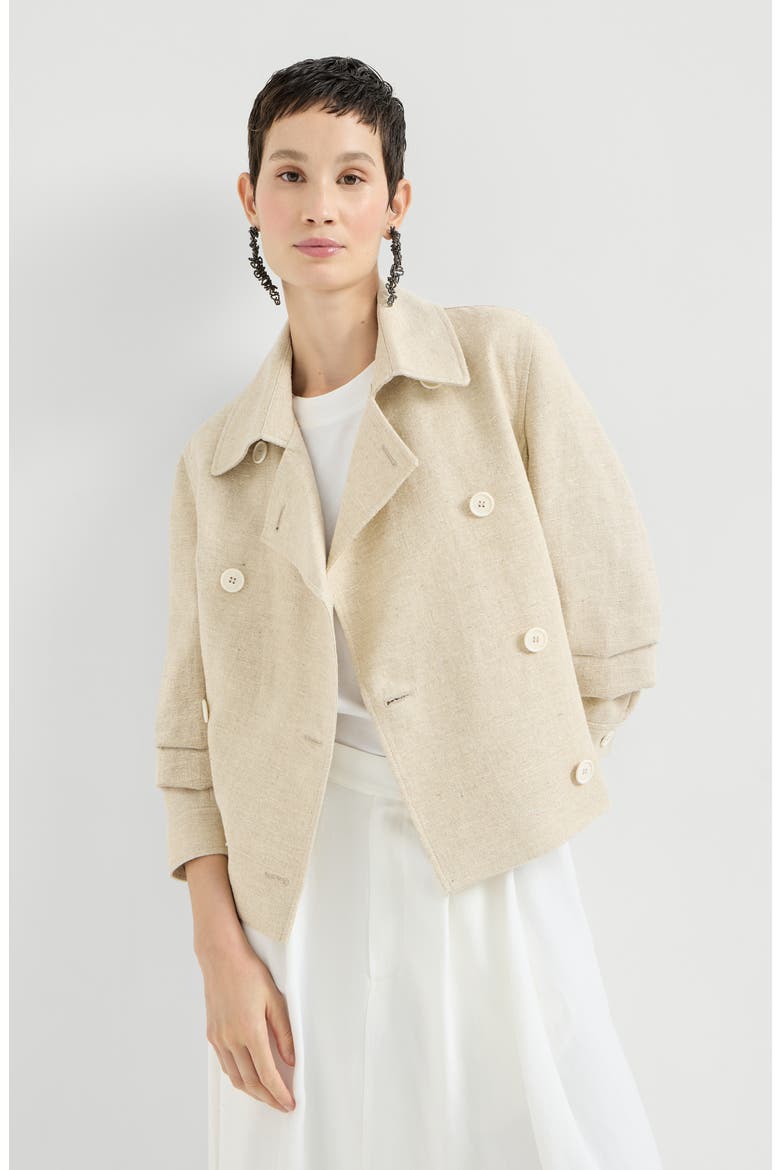 Crop caban jacket with monili, Alternate, color, Beige