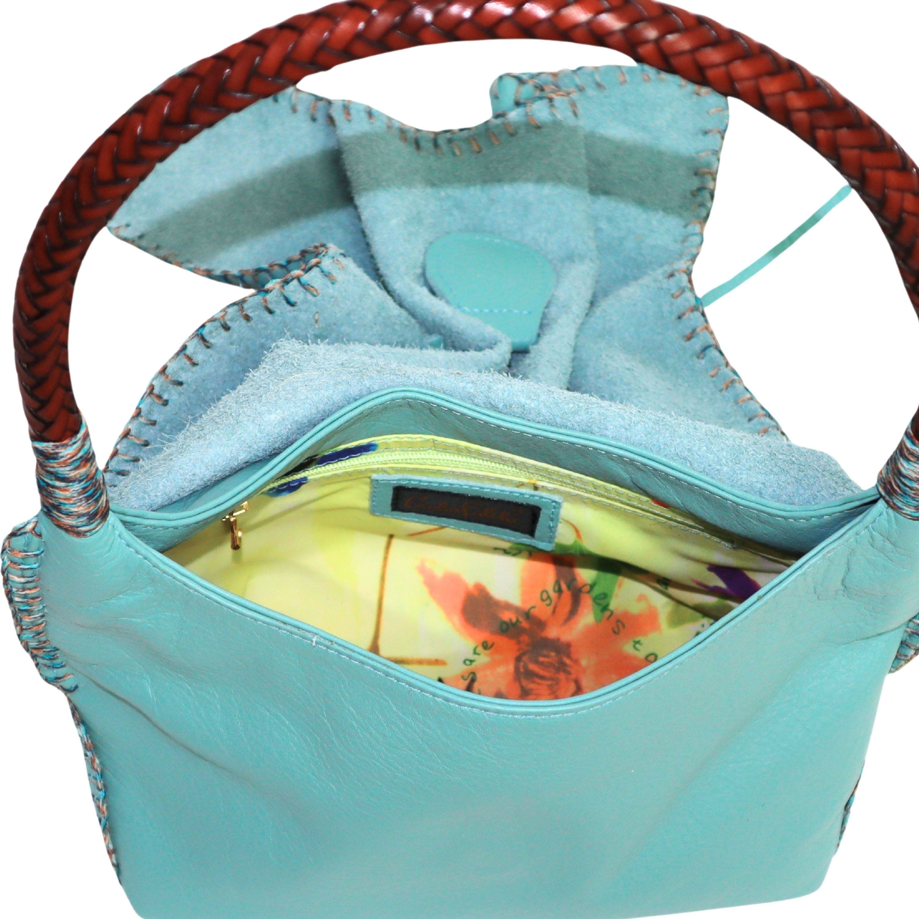 Carlos Falchi Shoulder Butterfly Top Grain Leather Bag, Alternate, color, Caribbean  Teal