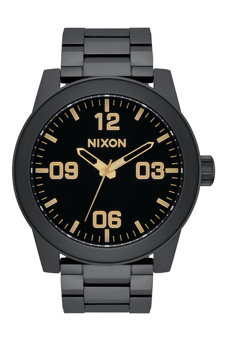 The Corporal Bracelet Watch, 48mm, Main, color, BLACK/ GOLD/ BLACK