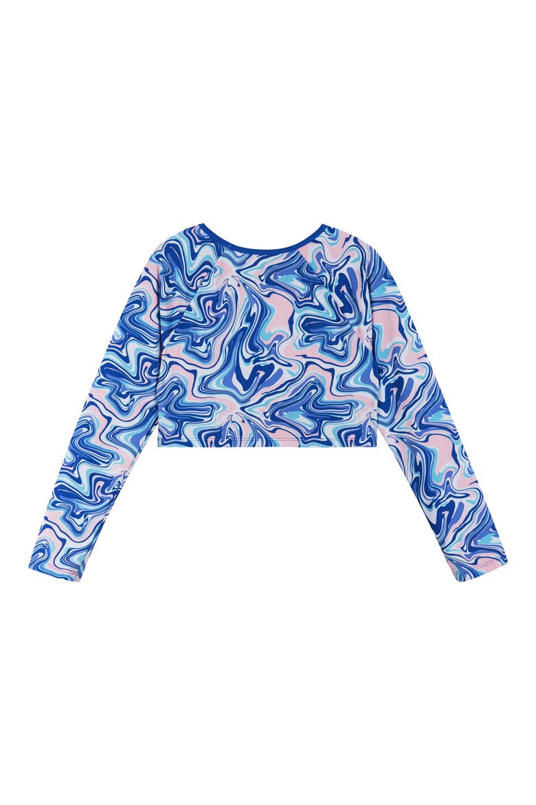 Kids' Blue Marble Long Sleeve Two-Piece Rashguard Swimsuit, Alternate, color, BEL AIR BLUE