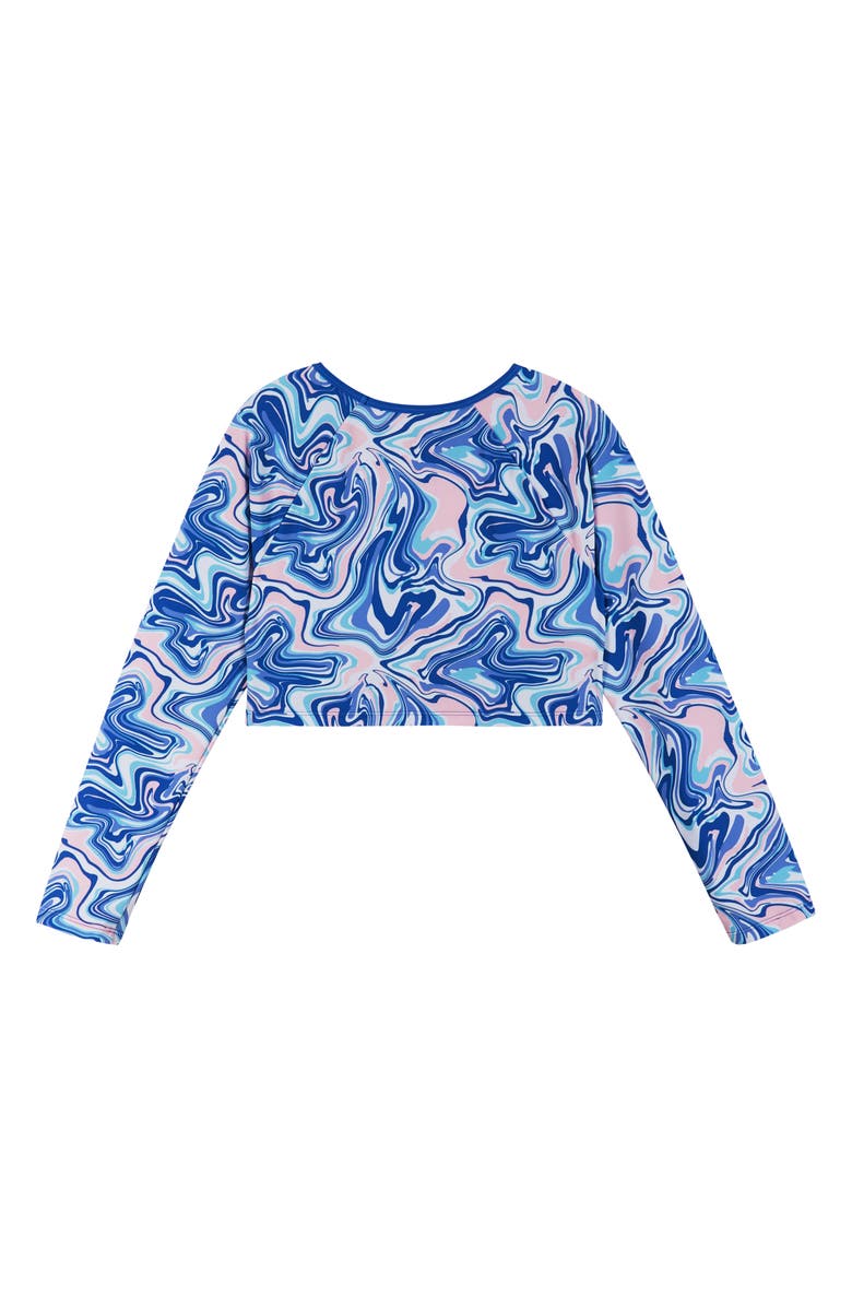 Andy & Evan Kids' Blue Marble Long Sleeve Two-Piece Rashguard Swimsuit, Alternate, color, Bel Air Blue