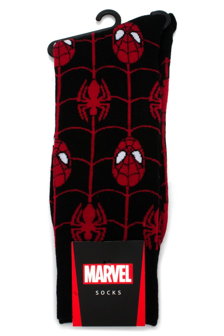Spider-Man Crew Socks & Lapel Pin Set, Alternate, color, BLACK