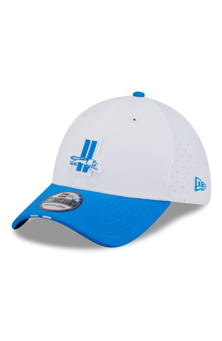 New Era Men's New Era White/Blue Detroit Lions 2025 NFL Training Camp Throwback Logo 39THIRTY Flex Hat, Main, color, White