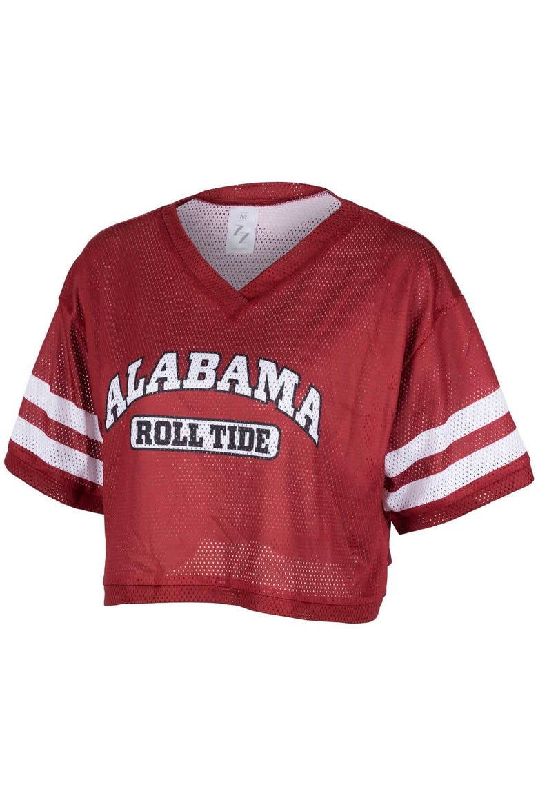 Women's ZooZatz Crimson Alabama Crimson Tide Mesh Cropped V-Neck T-Shirt, Main, color, Crimson