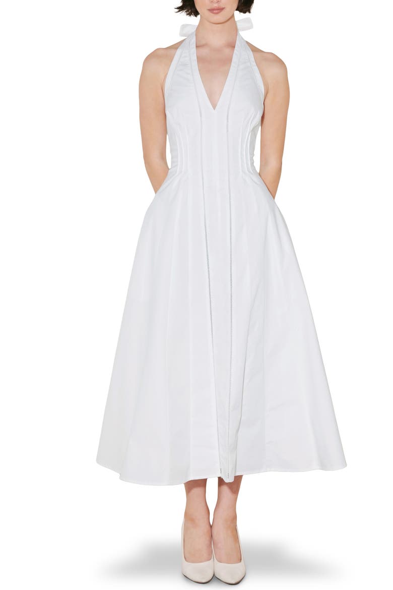 Ladder Stitch Inset Cotton Halter Dress, Main, color, WHITE