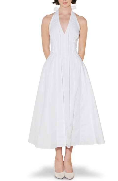 Ladder Stitch Inset Cotton Halter Dress