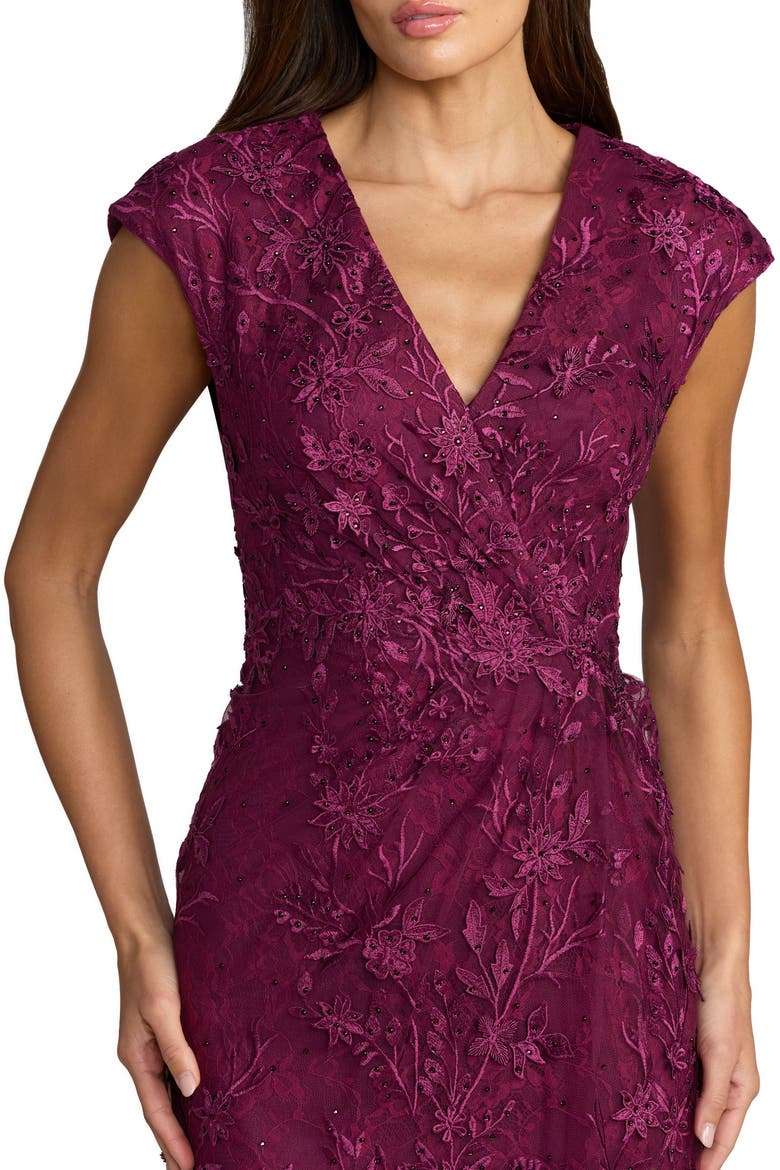 Faux Wrap Embroidered Cap Sleeve Gown, Alternate, color, Amethyst