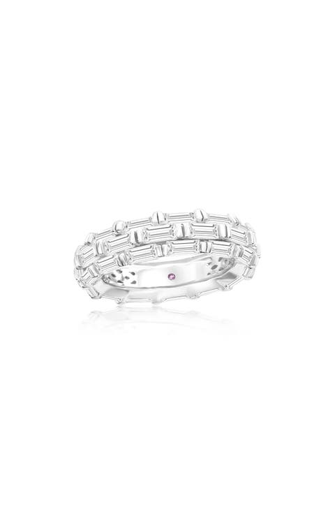 Baguette Cubic Zirconia Triple Row Eternity Band Ring