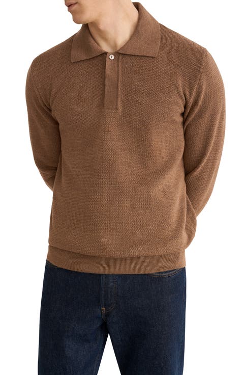 Merino Wool Long Sleeve Polo Shirt
