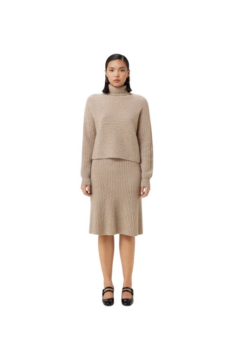 Women's Cashmere Midi Flared Skirt Black