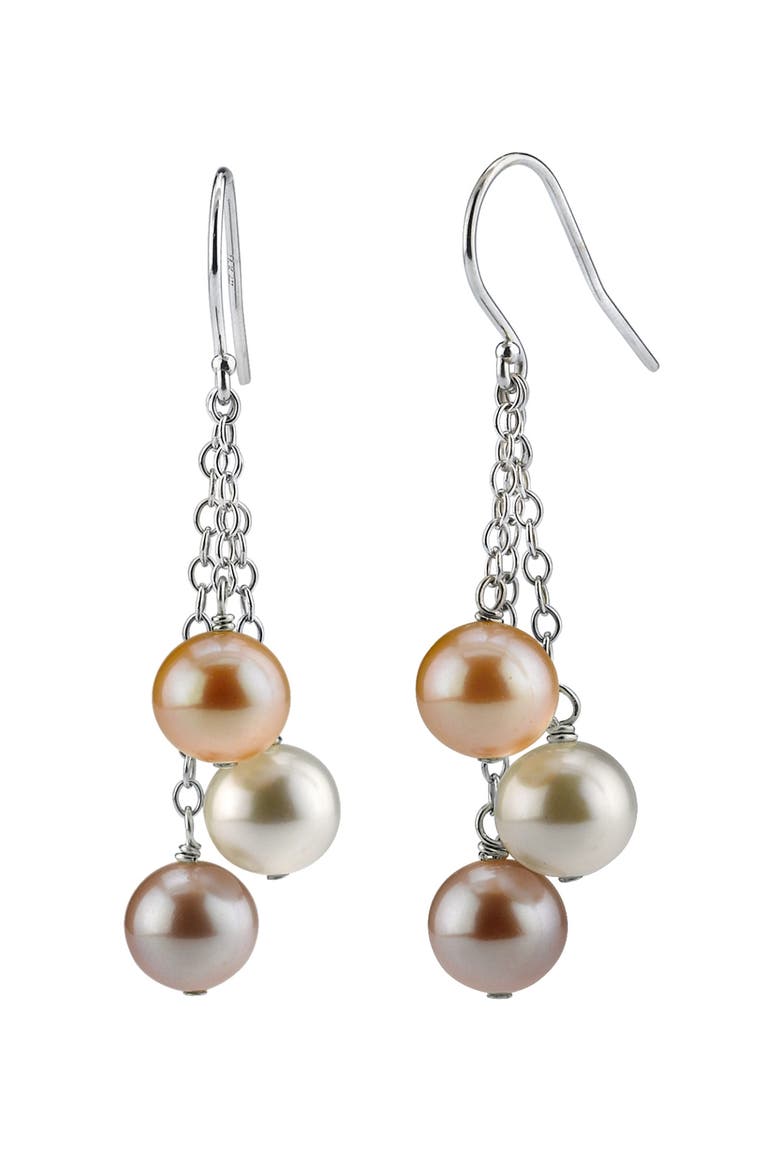 14K Gold Freshwater Multicolor Pearl Dangling Cluster Earrings, Main, color, White Gold