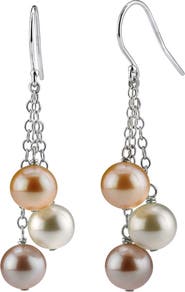 The Pearl Source 14K Gold Freshwater Multicolor Pearl Dangling Cluster Earrings