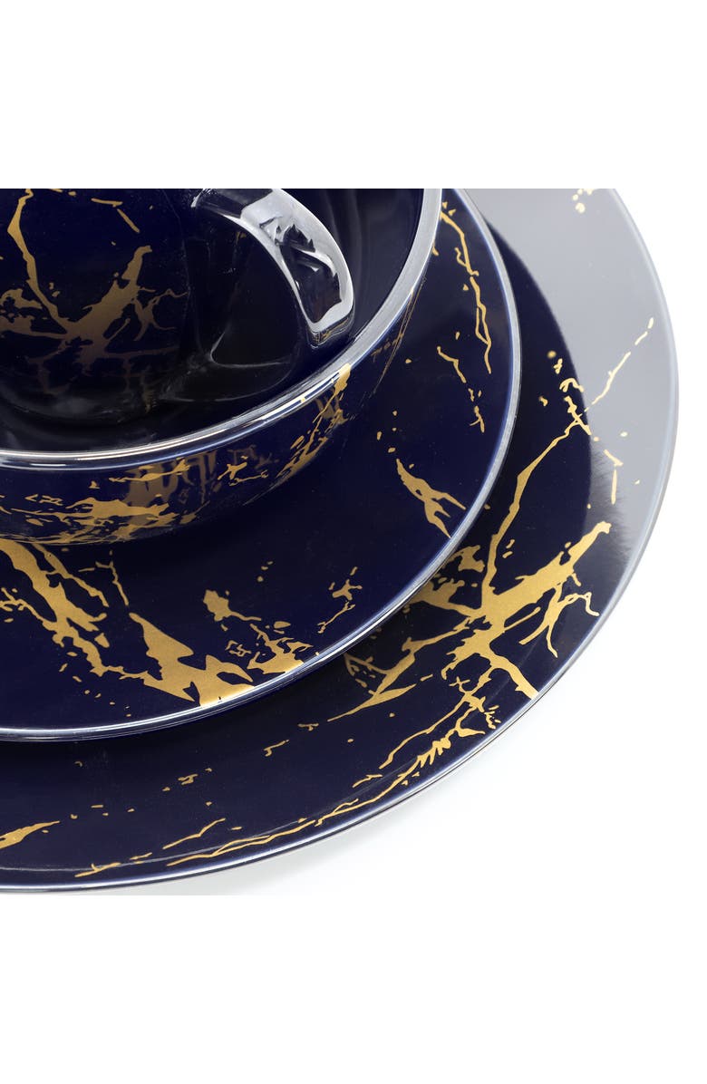 Elama Fine Marble 16 Piece Porcelain Dinnerware Set, Alternate, color, Blue