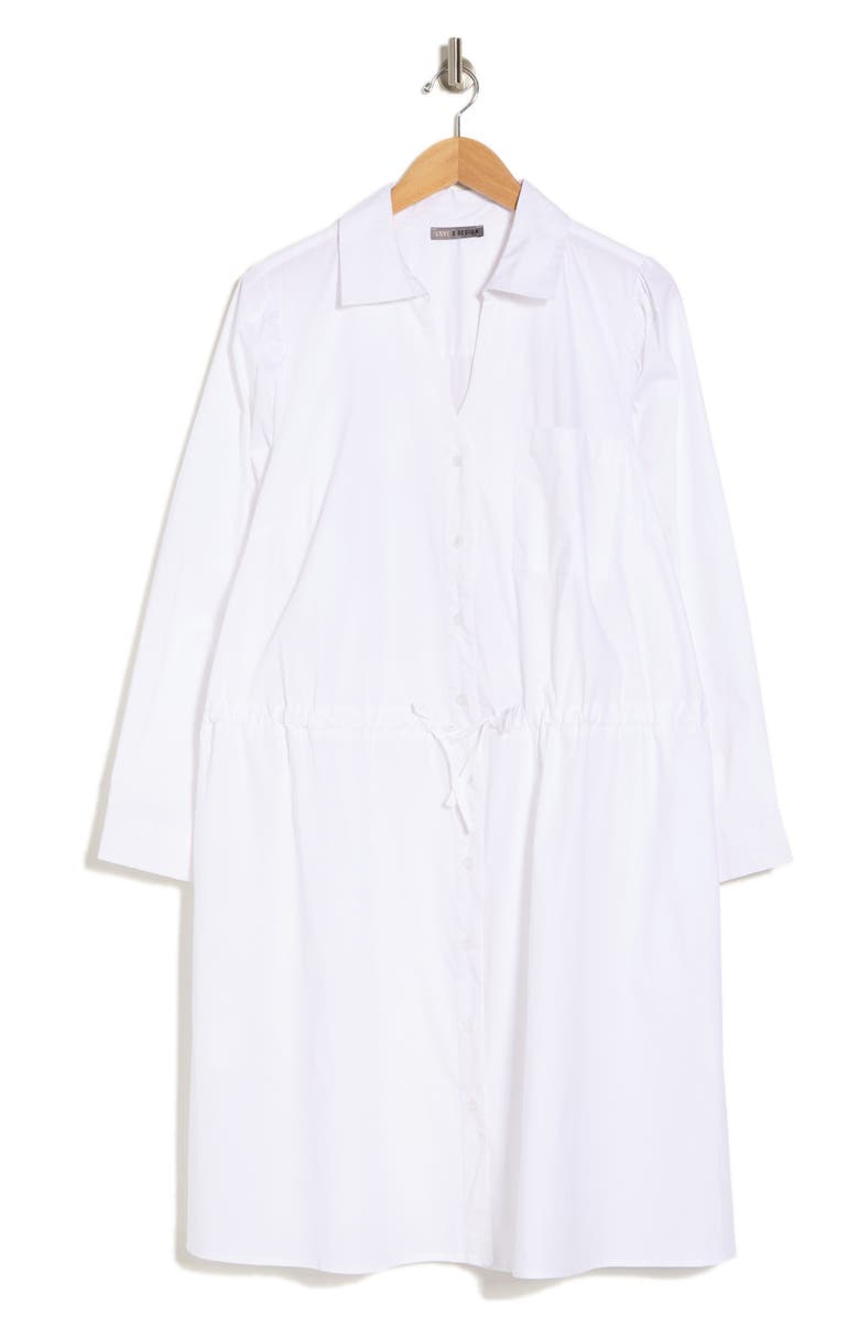 BY DESIGN Adira Long Sleeve Poplin Midi Shirtdress, Alternate, color, Bright White