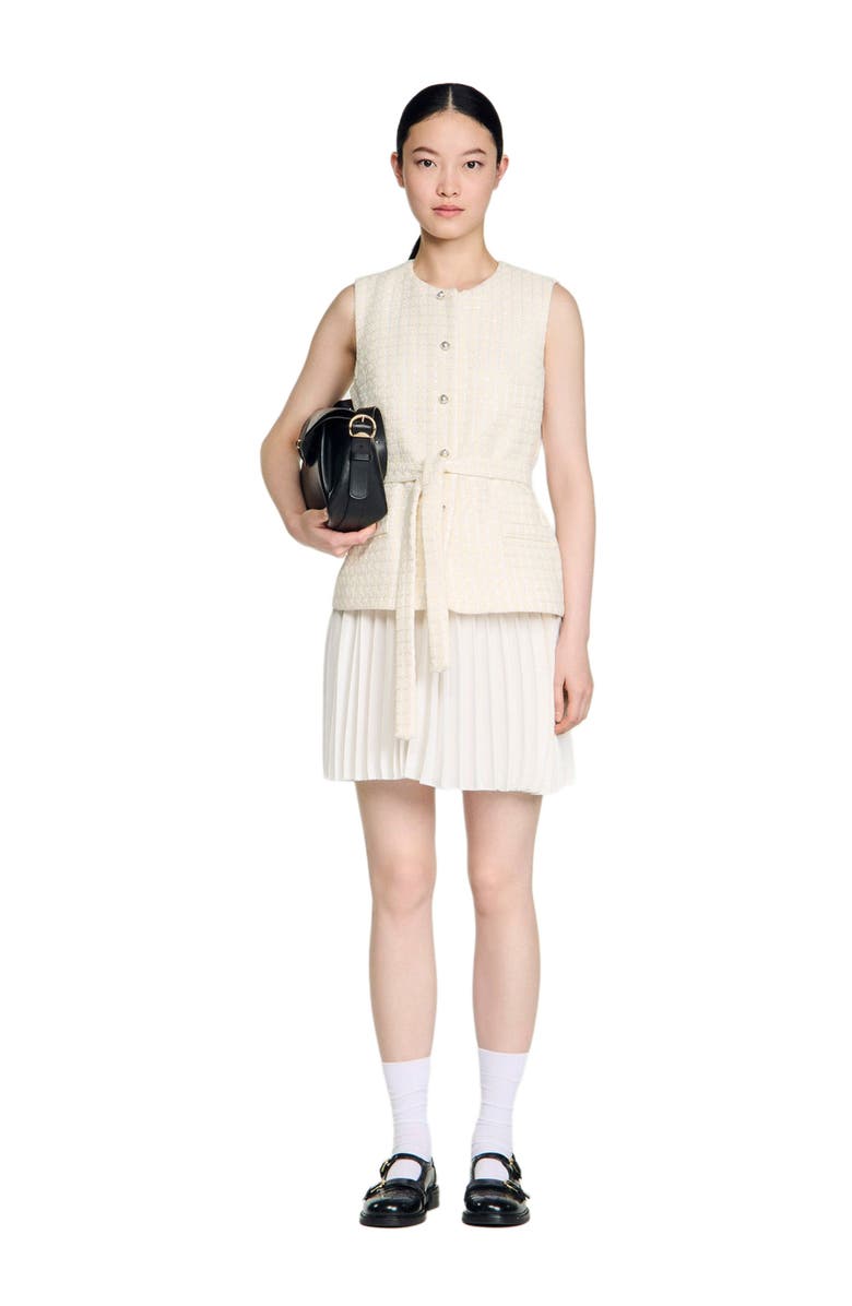SANDRO Two-material short dress, Alternate, color, Ecru