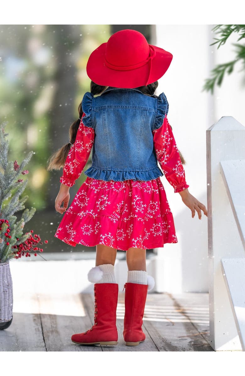 Mia Belle Girls Girls SmileyWorld Happy Snowflake Denim Vest and Dress Set, Alternate, color, 