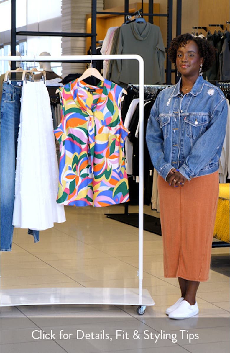 Sailor Leaf Print Tie Neck Sleeveless Top, sales video thumbnail