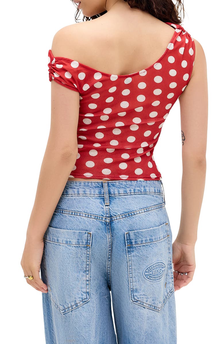 BDG Urban Outfitters Fia Polka Dot Off the Shoulder Top, Alternate, color, Red