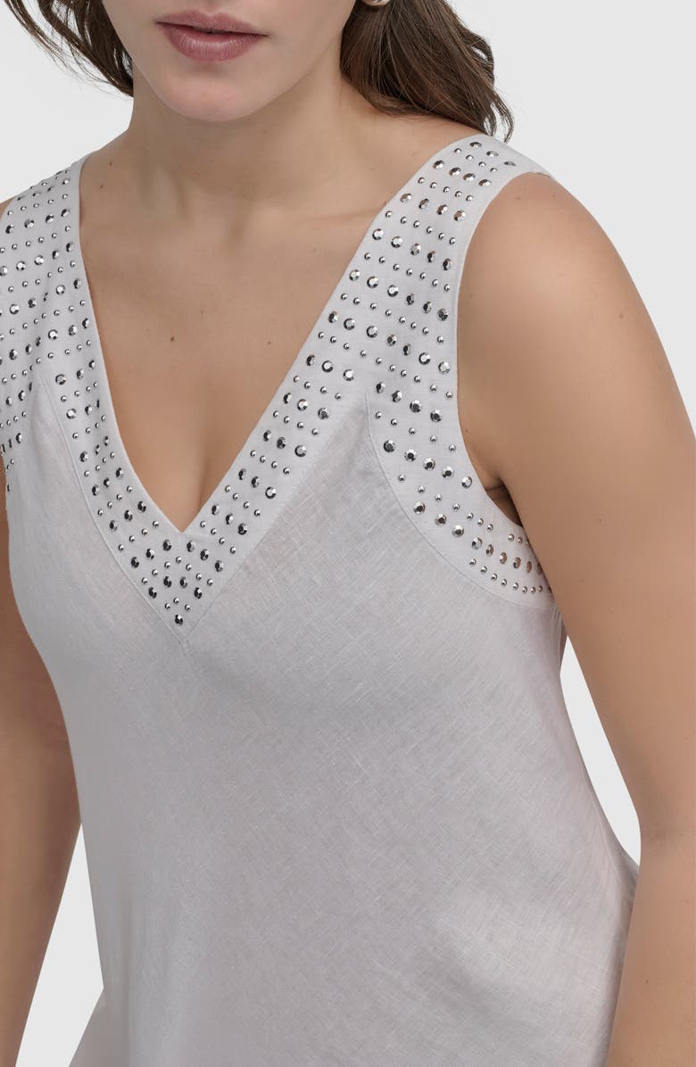 DKNY Stud Detail Linen Midi Dress, Alternate, color, White