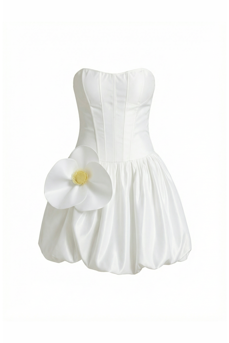 Strapless Flower Bubble Mini Dress, Alternate, color, White / Yellow Flower