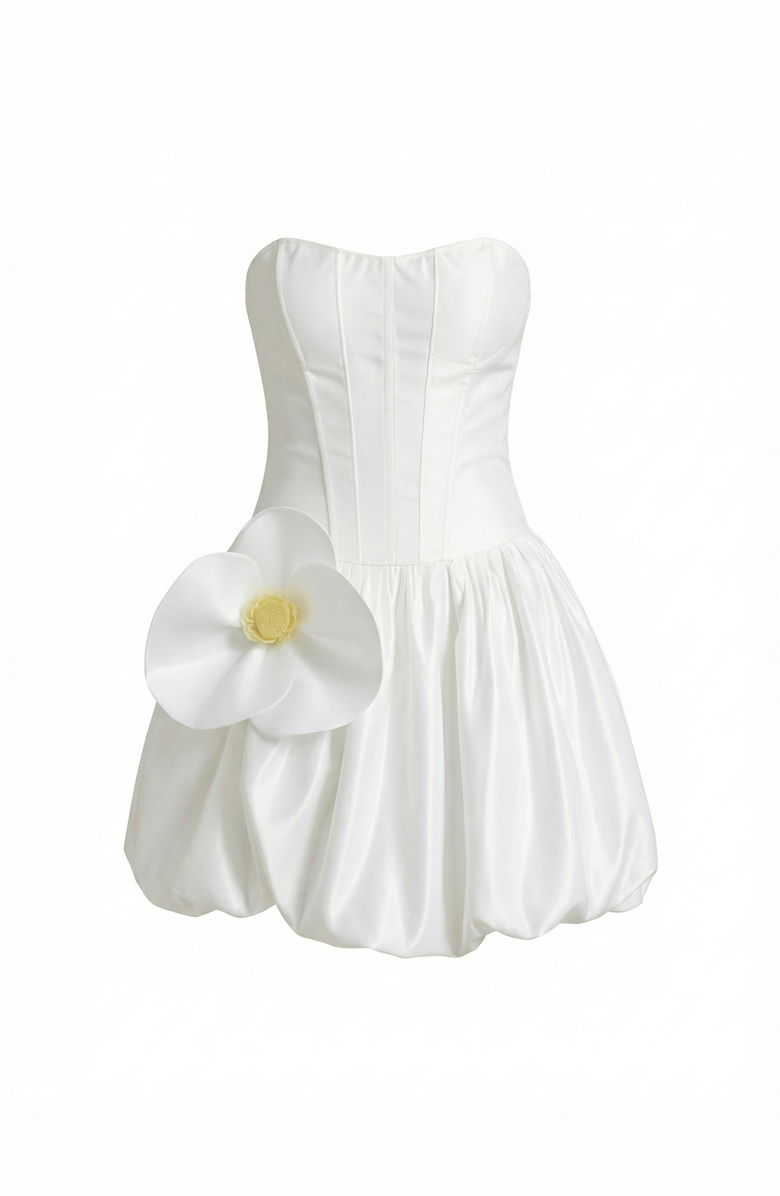Modenaire Strapless Flower Bubble Mini Dress, Alternate, color, White / Yellow Flower