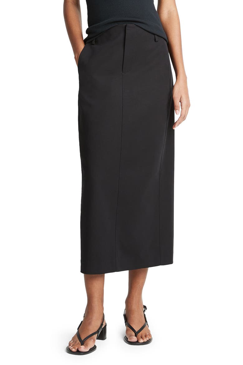 Straight Fit Stretch Cotton Midi Skirt, Main, color, BLACK