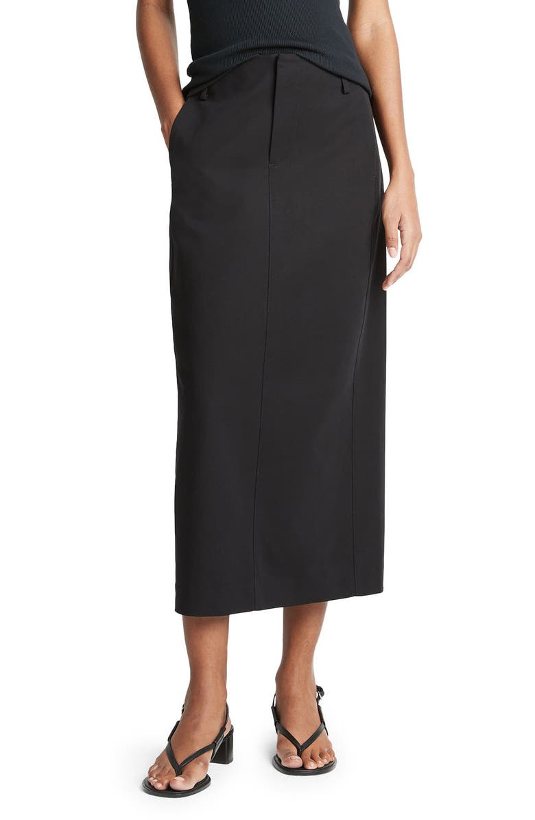 Vince Straight Fit Stretch Cotton Midi Skirt, Main, color, Black