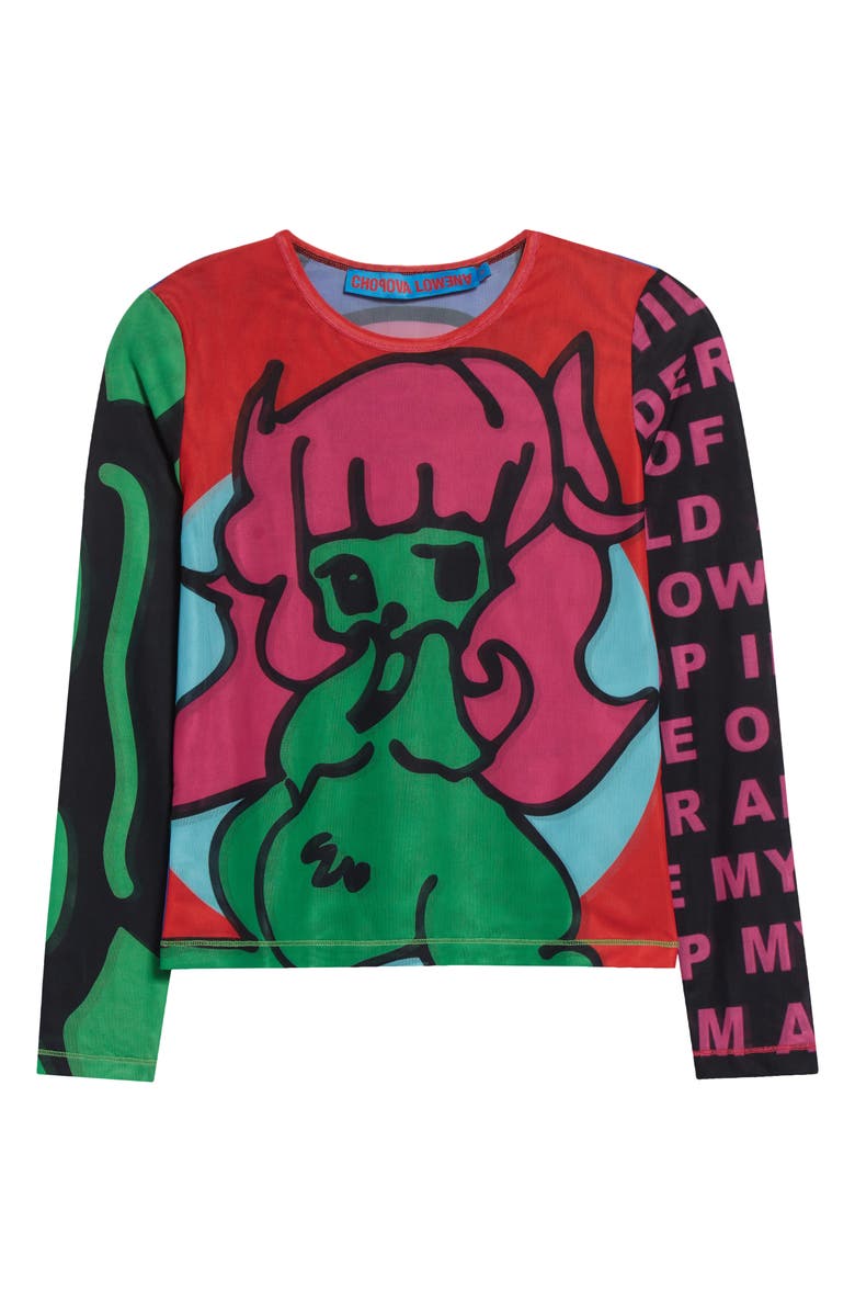 Chopova Lowena Tiny Long Sleeve Mesh Top, Alternate, color, Black Multi